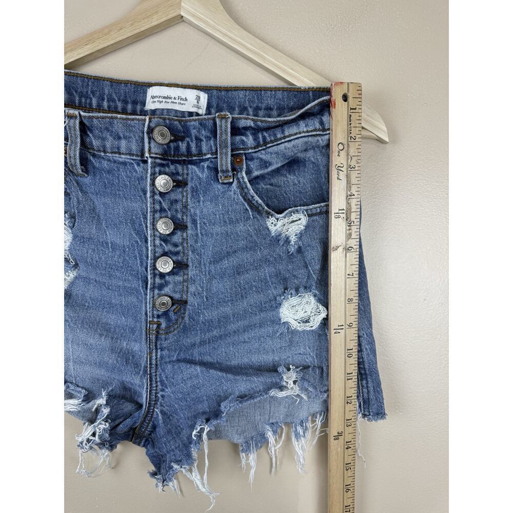 Abercrombie & Fitch Women’s 29/8 Ultra High Rise Mom Short Distressed Denim Blue - Picture 8 of 9